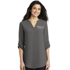 Hometown Port Authority Ladies 3/4-Sleeve Tunic Blouse-Sterling Grey