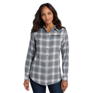 Iowa Optometric Port Authority Ladies Plaid Flannel Tunic – Grey/Cream Open Plaid