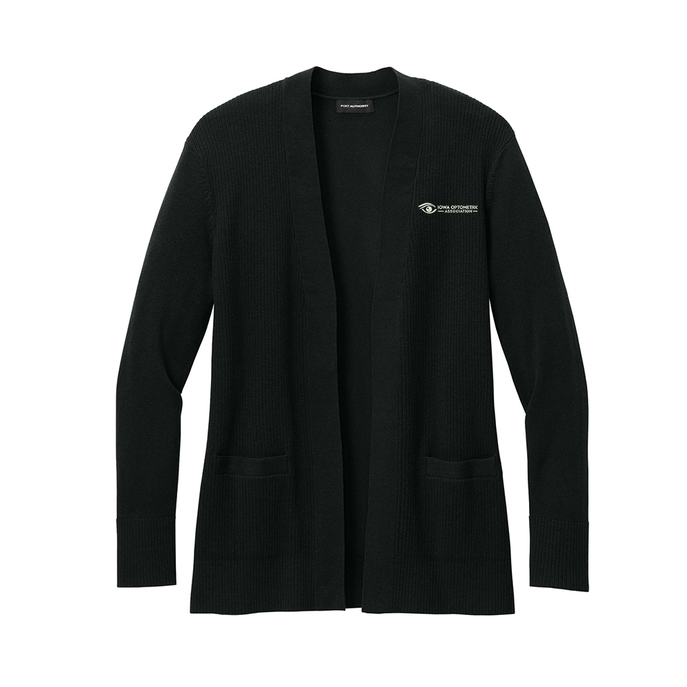 Iowa Optometric Port Authority Women’s Easy Care Open Front Cardigan Sweater - DeepBlack