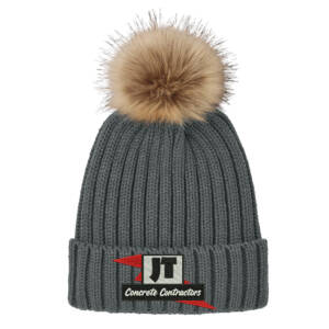 JT Concrete Contractors Port Authority Faux Fur Pom Beanie – StormGrey