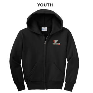 JT Concrete Contractors Youth core fleece full zip hooded sweatshirt – JetBlack