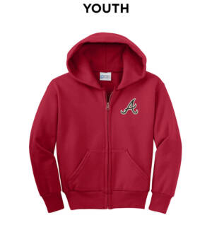 Knights BSB Youth Core Fleece Full Zip Hooded Sweatshirt-Red
