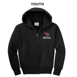 Maq Little Cards Wrestling Youth core fleece full zip hooded sweatshirt-Black