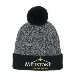 Milestone Sport-Tek Halftime Heather Pom Beanie-Black/Silver