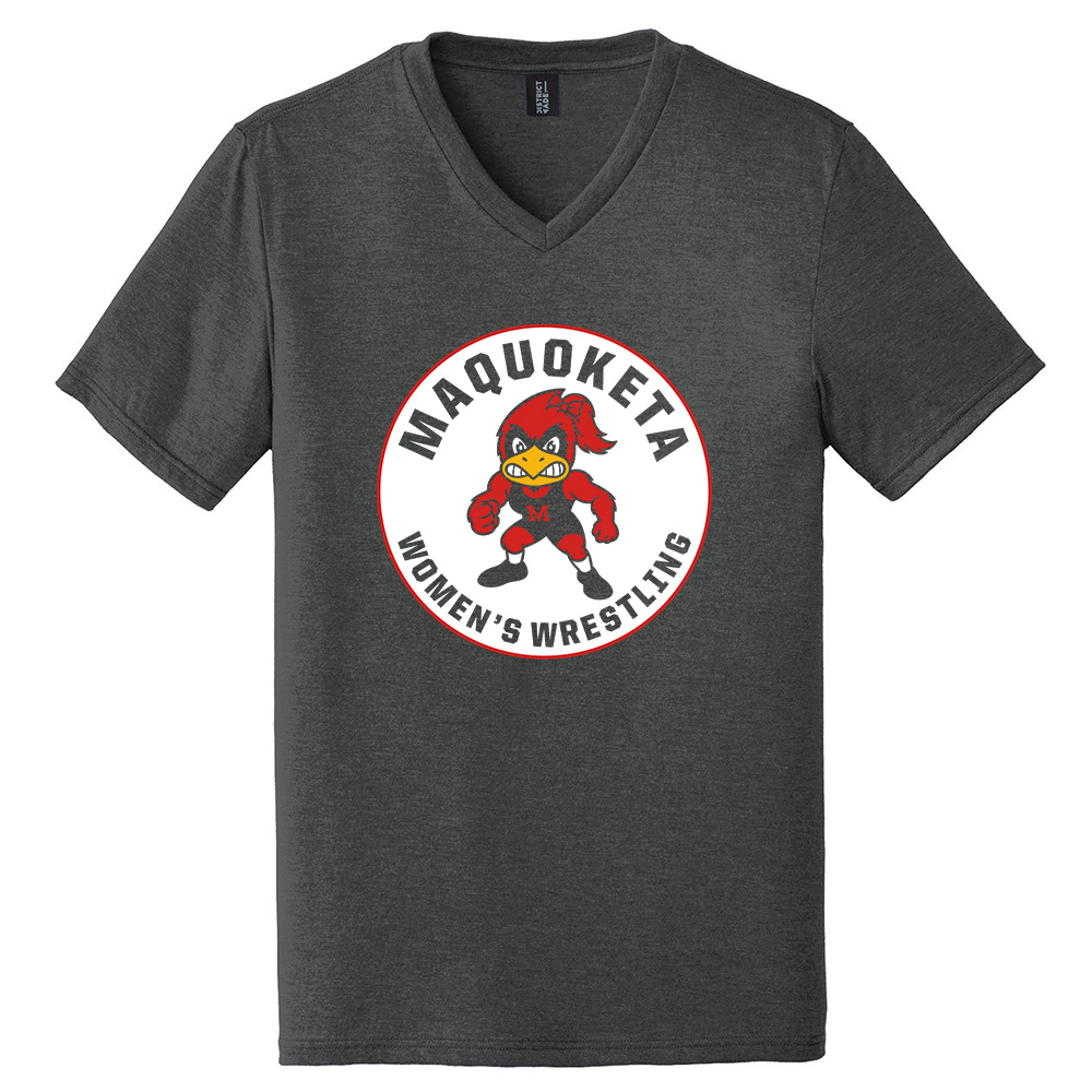 Maq Women Wrestling Men Perfect Triblend V Neck Short Sleeve Tee-Black Frost