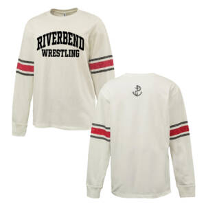 Riverbend Wrestling Pennant HEAVYWEIGHT 8.0 oz. antique white cotton jerseyarchive style printed sleeve stripe – Red B