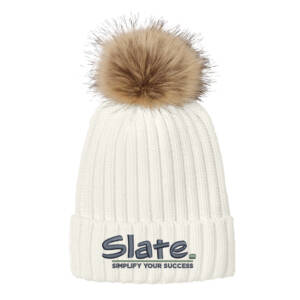 SLATE Port Authority Faux Fur Pom Beanie – Marshmallow