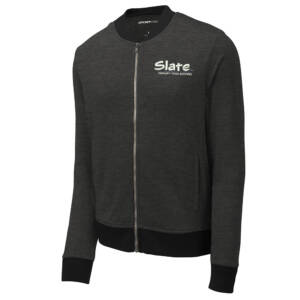 SLATE Sport-Tek Men Lightweight French Terry Bomber-Heather Black
