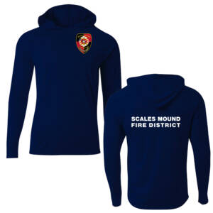 Scales Mound Fire Adult Cooling performance long sleeve hooded Tee-Navy