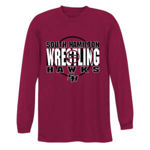 SH Wrestling Adult Cooling Performance long sleeve Crew Tee-Cardinal