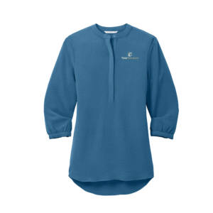Total Solutions Port Authority Ladies 3/4 Sleeve Textured Crepe Tunic – Aegean Blue