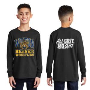 Wilton Women Wrestling Youth Cotton Long Sleeve T Shirt -Black